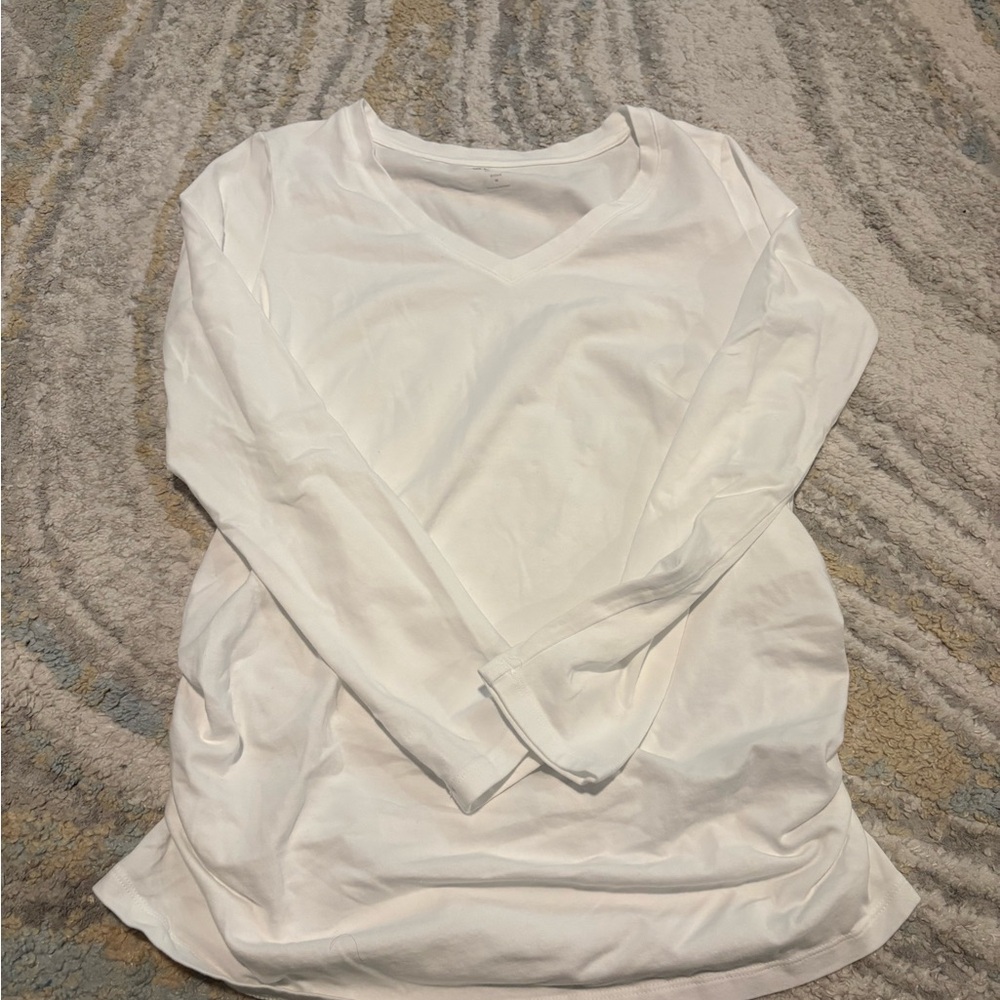 White Long Sleeve V-Neck Top